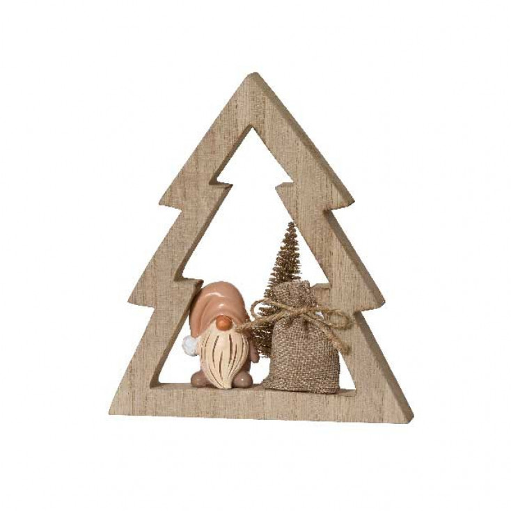 Decorazione per albero di natale gnomo con albero in legno