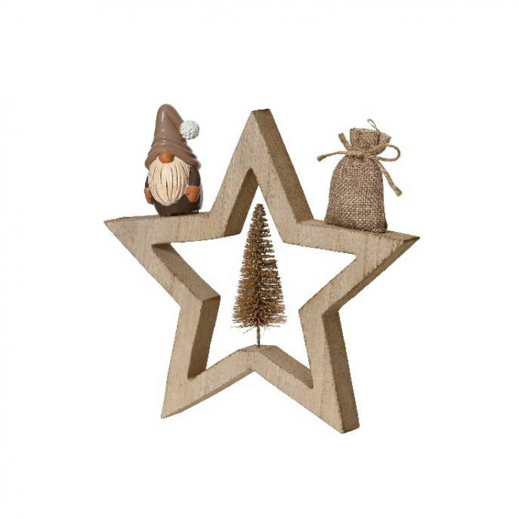 Decorazione per albero di natale gnomo con stella in legno
