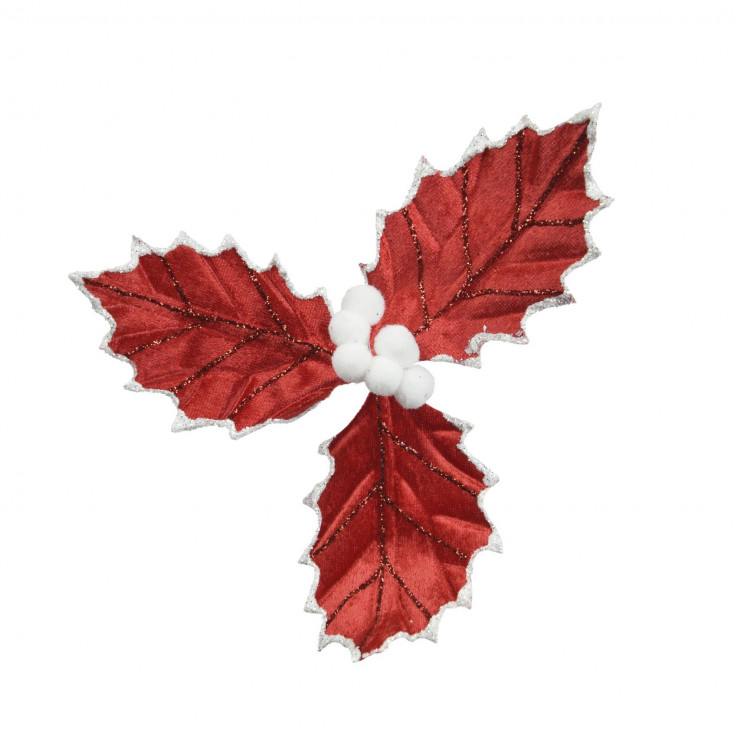 Decorazione per albero di natale pungitopo in velluto