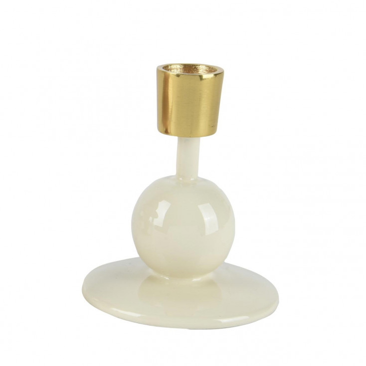 Portacandele basso in ferro con sfere rotonde