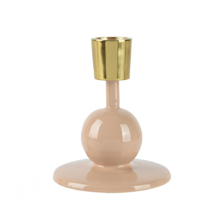 Portacandele basso in ferro con sfere rotonde