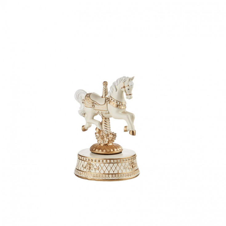 Carillon con movimento con cavallo in resina a tema natalizio