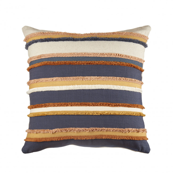 Cuscino quadrato in cotone con frange e disegni astratti 45x45