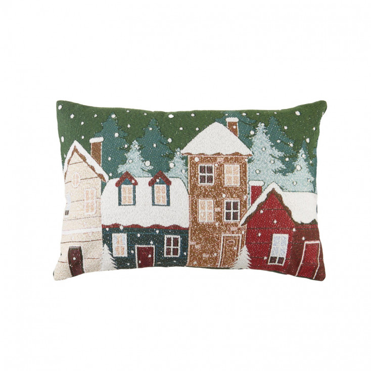 Cuscino rettangolare in tessuto con villaggio natalizio