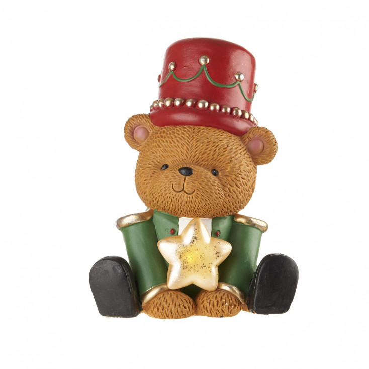 Decorazione natalizia orsetto seduto con stella illuminata con led