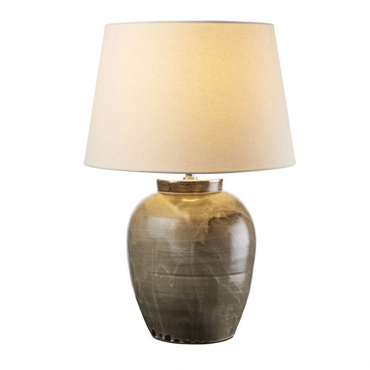 Lampada da tavolo moderna base in ceramica e diffusore in tessuto