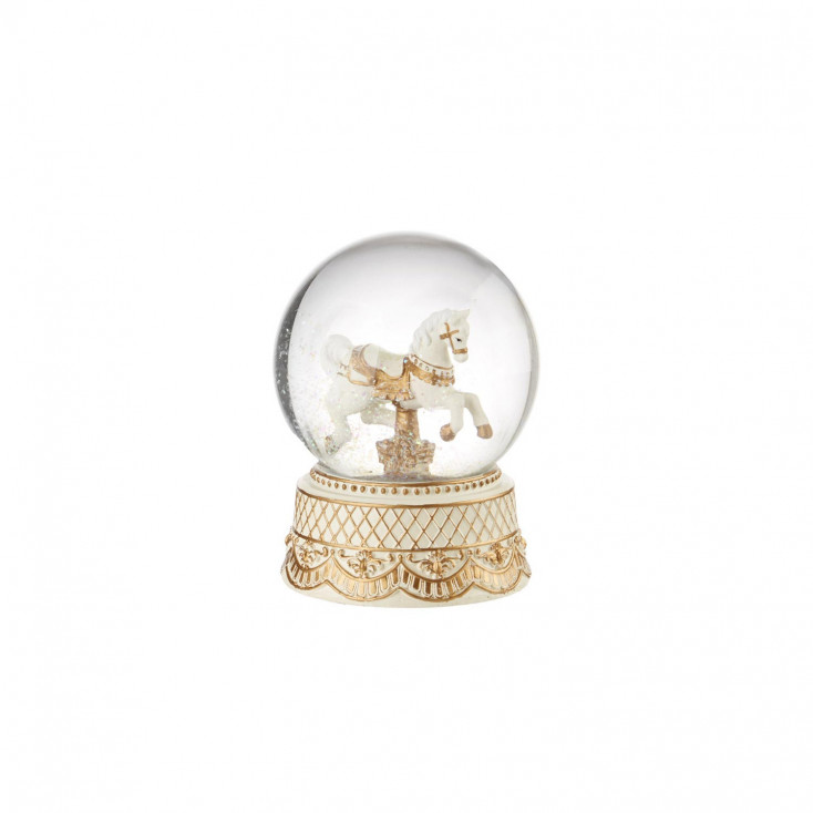 Palla di neve con carillon con cavallo in resina a tema natalizio