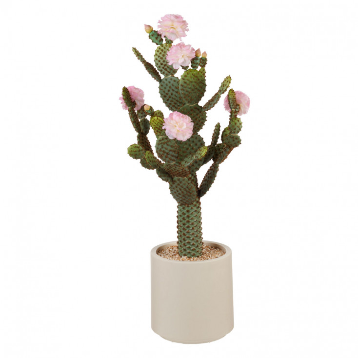 Pianta artificale con vaso cactus fiori rosa