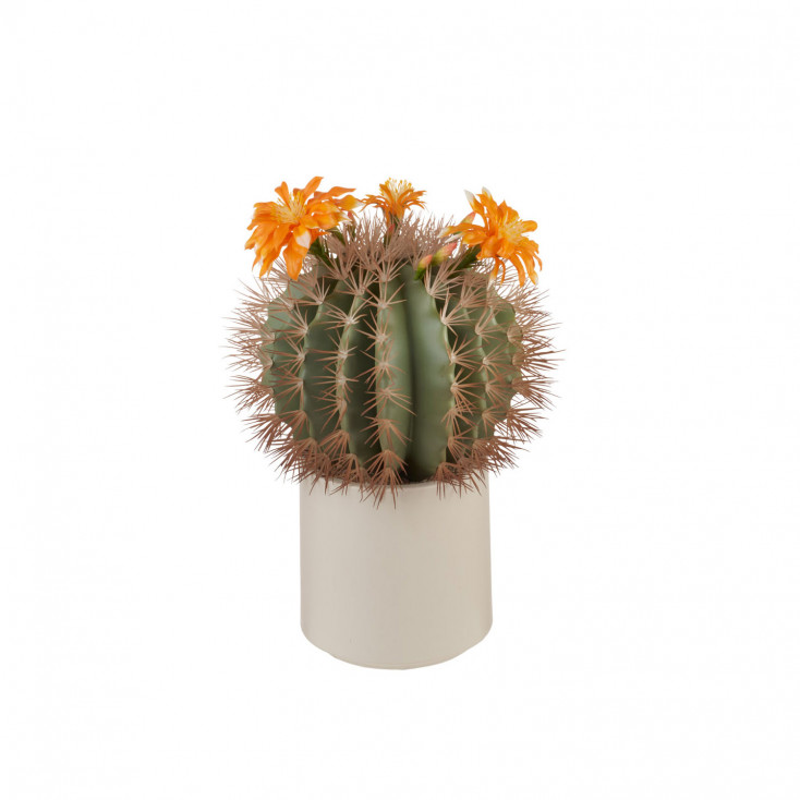 Pianta artificale con vaso grande cactus fiori arancioni