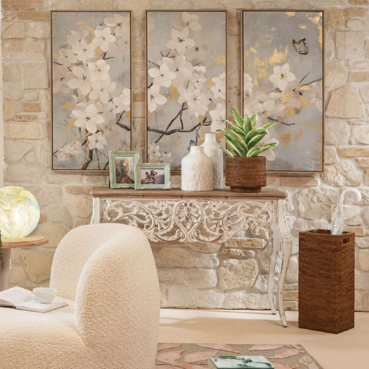 Wieco P1FL3-40120-BF Stampa Su Tela Incorniciata Con Fiori Di Magnolia – Quadro Floreale Moderno, Decorazione Da Parete, Cornice Nera, Dimensioni 124x42.7 Cm