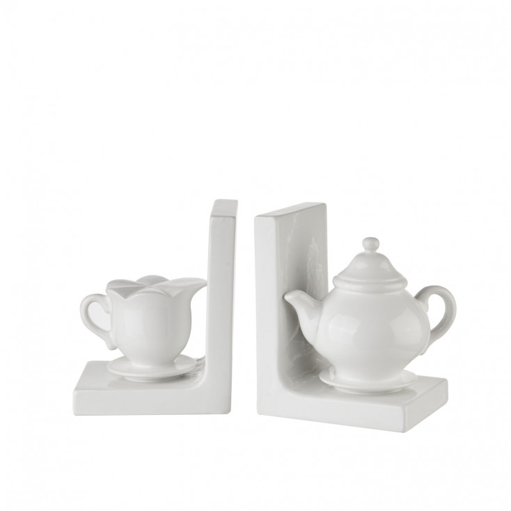 Set fermalibri in ceramica bianco - Teiera e lattiera decorativa