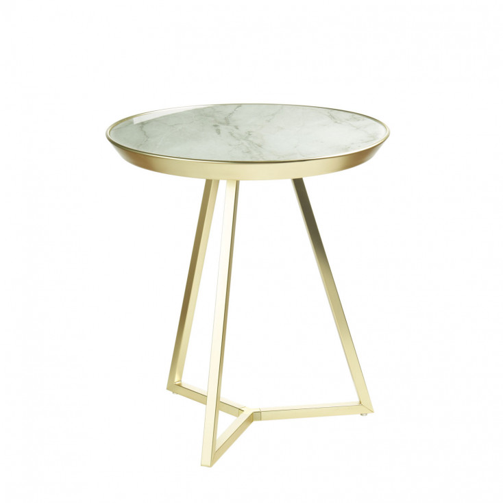 Tavolino rotondo da salotto con gambe in metallo e piano in vetro