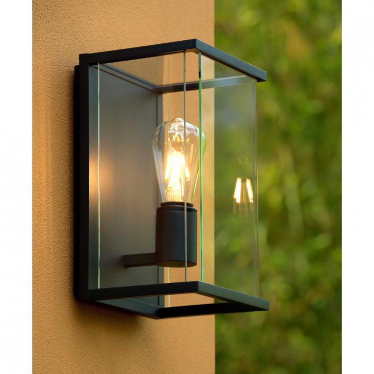 Applique da esterno con struttura in metallo moderna e diffusore in vetro