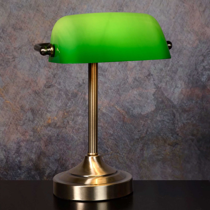 Lampada da scrivania con base in metallo classica e diffusore in vetro
