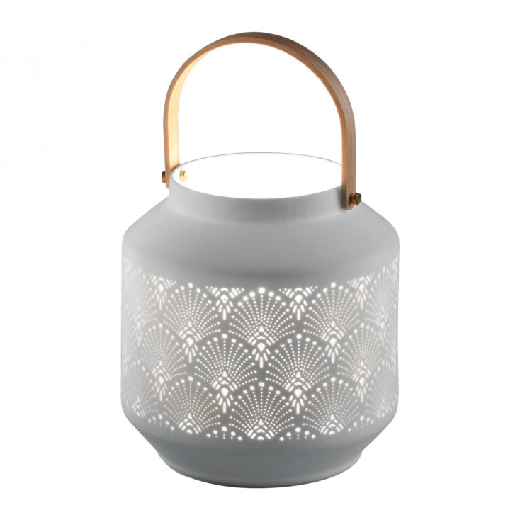 Lanterna in porcellana con manico in legno