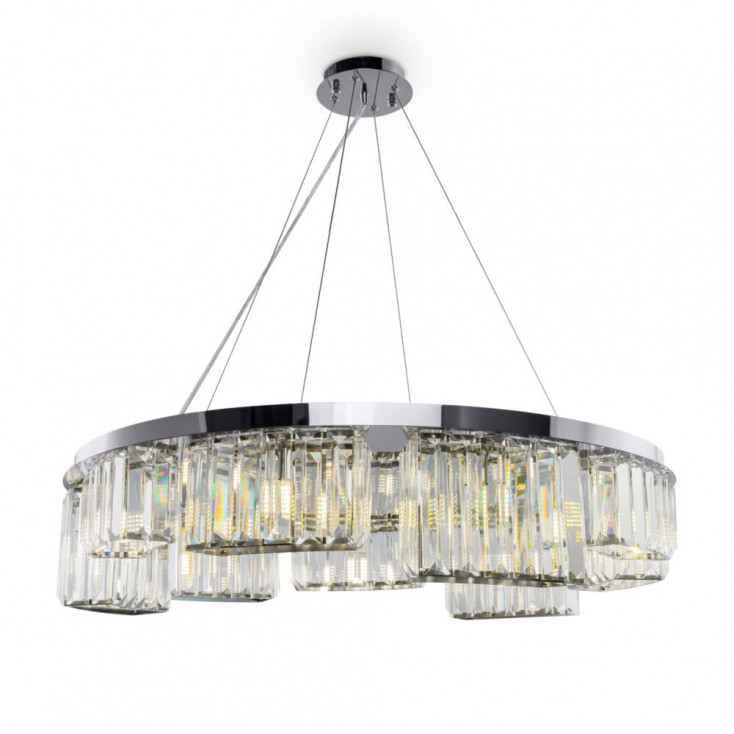 Lampadario moderno grande in metallo con diffusori in vetro