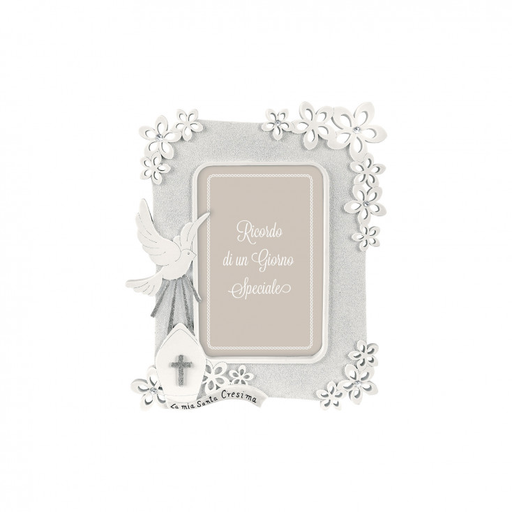 Bomboniera Cresima - Portafoto Piccolo con Colomba e Fiori