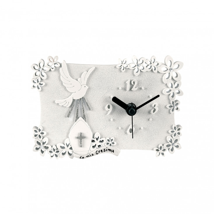 Bomboniera Cresima - Orologio da Tavolo con Colomba e Fiori