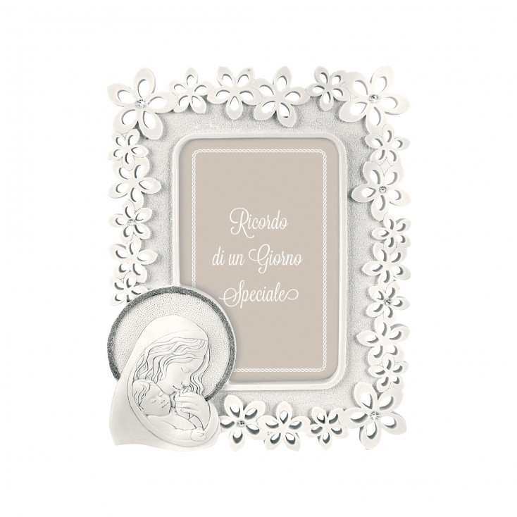Bomboniera Battesimo - Portafoto Grande con Maternità e Fiori