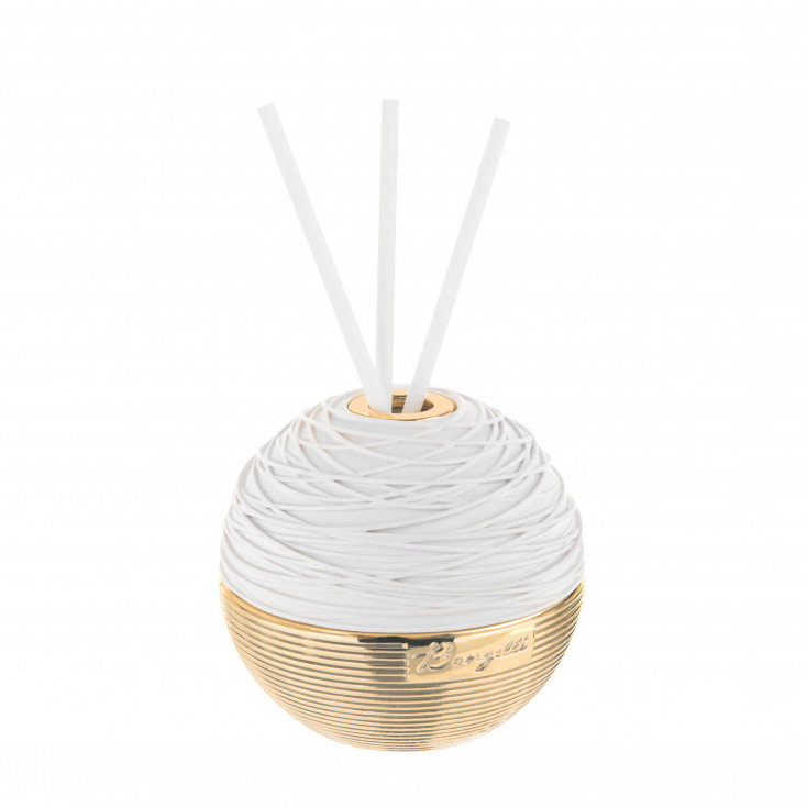 Profumatore pallina di fili in marmorino dalle linee moderne con bastoncini