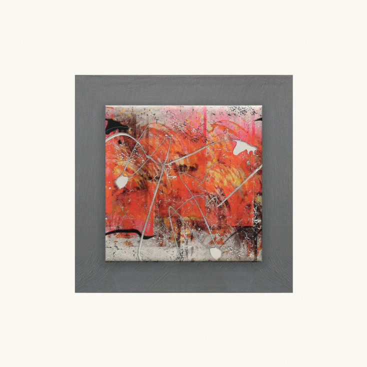 Quadretto astratto moderno in legno in rilievo con dettagli in argento 35x35