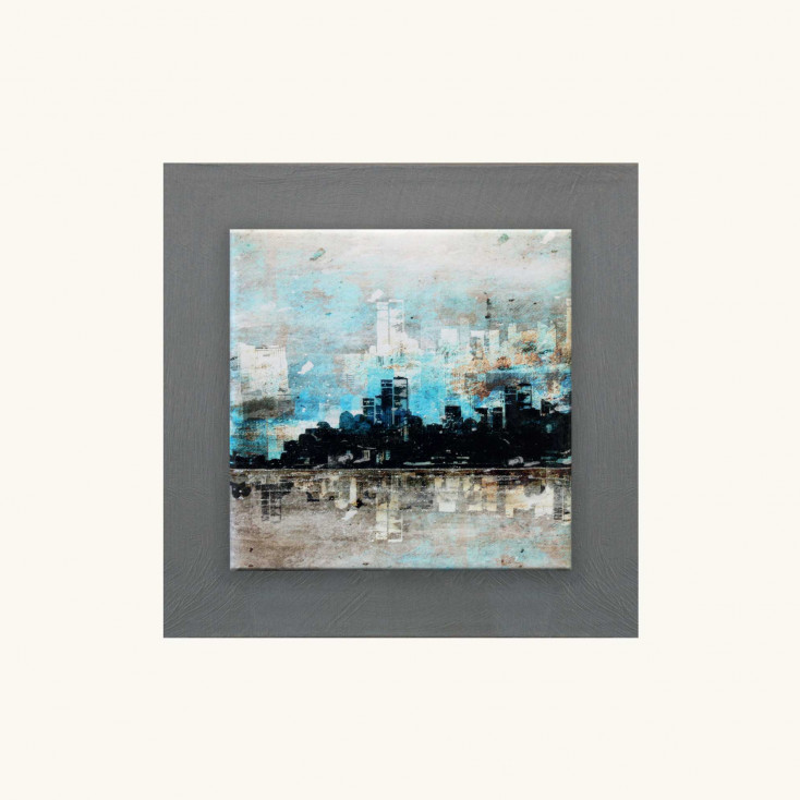 Quadretto in legno in rilievo astratto moderno con dettagli in argento 35x35