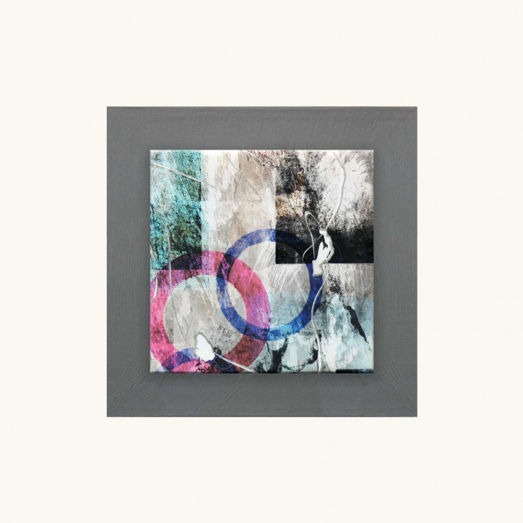 Quadretto moderno astratto in legno in rilievo dettagli in argento 35x35