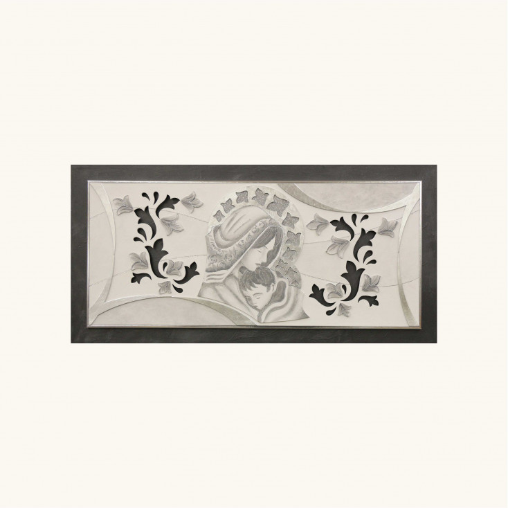 Capezzale moderno Maternità in rilievo decori materici e foglia argento 120x60