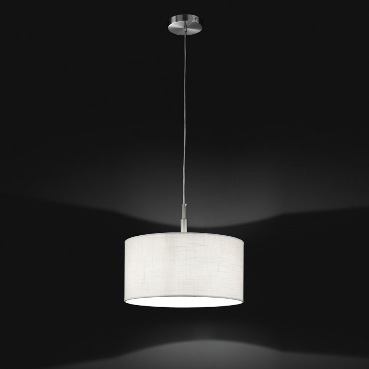 Lampada a sospensione moderna grande cromo spazzolato con paralume in tessuto