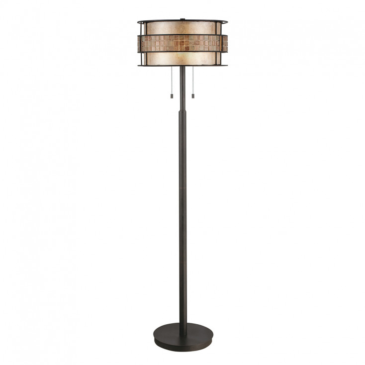 Lampada piantana con struttura in metallo rotonda diffusore in vetro a 2 luci