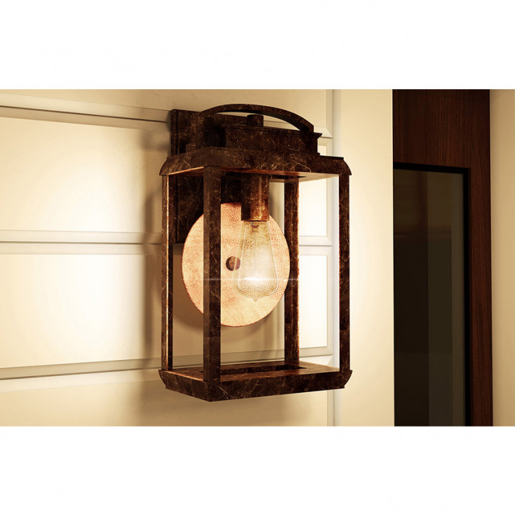 Lanterna da parete grande rustica in metallo con diffusore in vetro a 1 luce