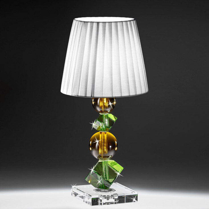 Lampada da tavolo media in cristallo dal design moderno con paralume in tessuto