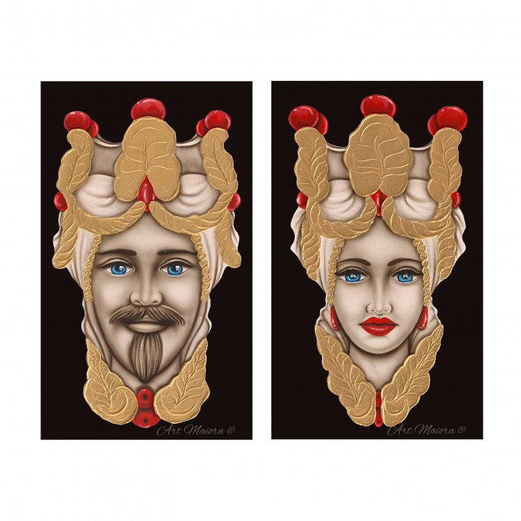 Quadro dipinto a mano su tela "Teste di moro" 110x65 set 2pz
