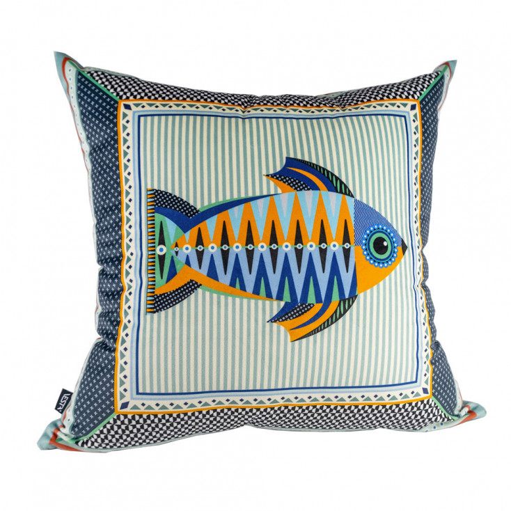 Cuscino grande moderno fodera in poliestere con decoro Pesce