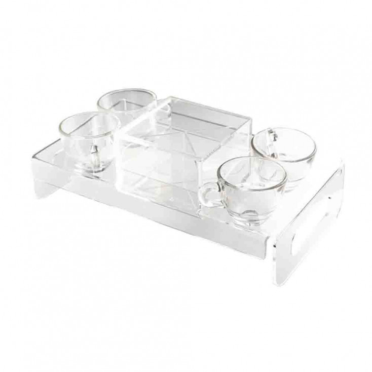 Vassoio con 4 tazzine in vetro e zuccheriera