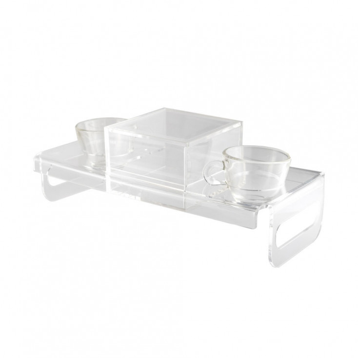 Vassoio con 2 tazzine in vetro e zuccheriera