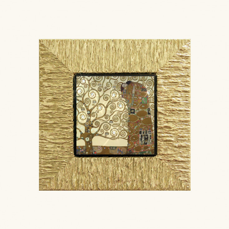 Stampa piccola con cornice in legno dorato "l'albero della vita" 26x26