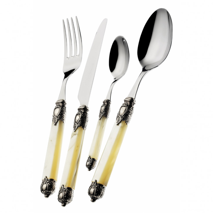 Set di posate 24pz manico in madreperla linea e ghiera dorata "Rinascimento"