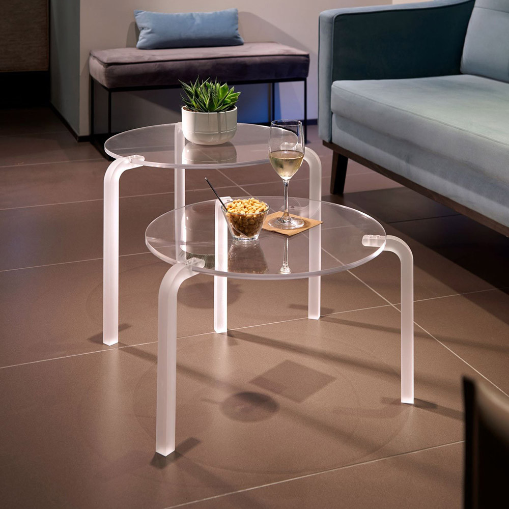 solaround Tavolino da Caffè Acrilico, Rotondo, Tavolino da Salotto Basso, Montaggio Facile, Moderno, per Soggiorno (Trasparente