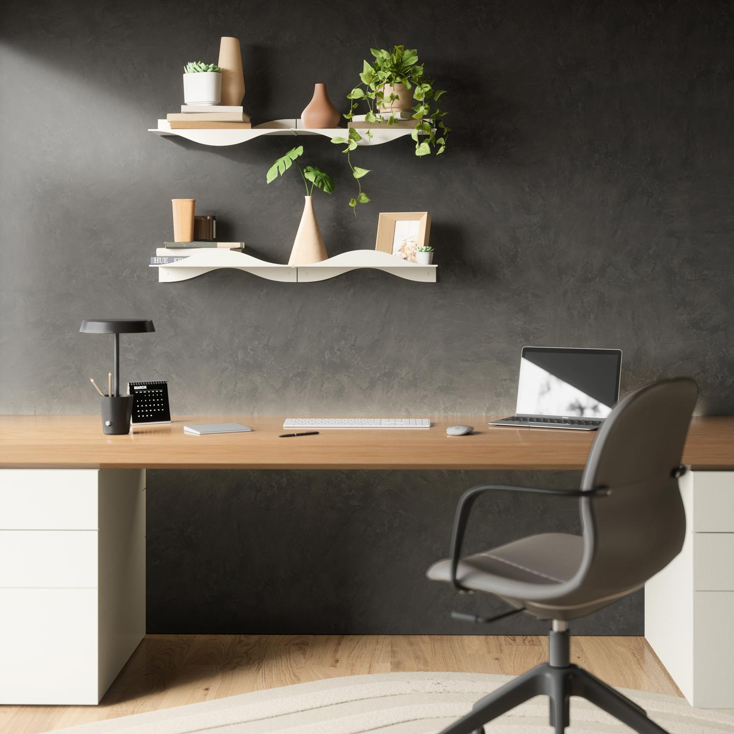 Gronda Mensole da Muro Bianche, Set di 2 Mensole da Muro Design Moderne, Stile Metà Secolo con Bordi Curvati, Mensole per Decorazione e Archiviazione in Bagno, Camera, Cucina, Ufficio, Soggiorno 60CM