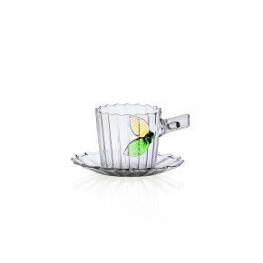 Ichendorf - Modello: GreenWood - Tazza caffè con piattino decorazione con foglie i vetro - Colore: Verde - SKU: 093520129 - Codice EAN: 8032397042211 