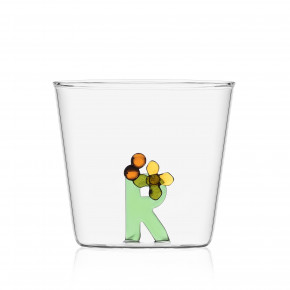 Ichendorf - Modello: GreenWood - Bicchiere in vetro tumbler con alfabeto fiorito lettera "R" - Colore: Verde - SKU: 09352177 - Codice EAN: 8032397049050 