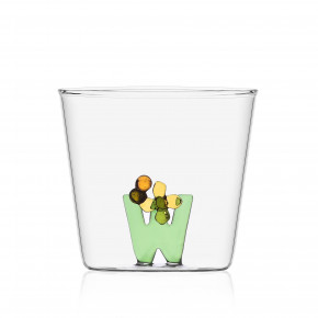 Ichendorf - Modello: GreenWood - Bicchiere in vetro tumbler con alfabeto fiorito lettera "W" - Colore: Verde - SKU: 09352182 - Codice EAN: 8032397049104 