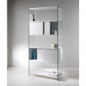 Pezzani - Modello: Byblos - Libreria moderna componibile con fianchi in vetro e ripiani in legno scorrevole - SKU: 0/70A-90.SC2 