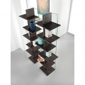 Pezzani - Modello: Step - Libreria moderna da terra divisoria con struttura in legno e fondo in vetro - SKU: 0/79 