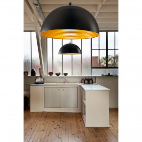 Fabas Luce - Modello: Dingle - Lampada a sospensione per cucina con struttura in metallo dal design moderno - Colore: Nero/Oro - Attacco Lampadina: E27 - 1 Lampadina - Watt 60W - Dimmerabile: NO - Grado di Protezione: IP20 - SKU: 3215-40-101 - Codice EAN: 8019282060741 