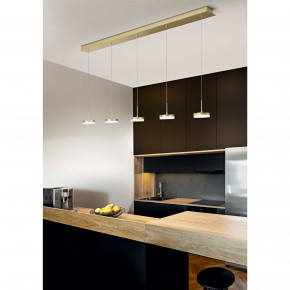 Fabas Luce - Modello: Dunk - Lampada a sospensione 5 luci a LED in stile moderno con struttura in metallo - Colore: Ottone - Attacco Lampadina: Led Integrato - 5 Lampadine - Watt 40W - Lumen 3780 - Dimmerabile: NO - Gradi Kelvin 3000k Luce Calda - Grado di Protezione: IP20 - Classe Energetica: E - SKU: 3239-48-119 - Codice EAN: 8019282539322 
