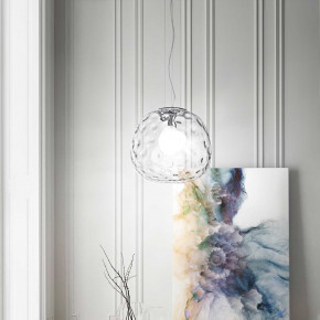 Perenz - Modello: Skin - Sospensione di design moderno in cromo lucido con diffusore in vetro grande - Colore: Trasparente - Attacco Lampadina: E27 - 1 Lampadina - Watt 60W - Dimmerabile: NO - Grado di Protezione: IP20 - Classe Energetica: A+ - SKU: 6468TR - Codice EAN: 8023559508713 