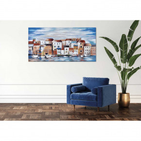 Agave - Quadro moderno con paesaggio dipinto a mano su tela "Borgo sul Mare" 120x60 - Tema Quadro: Array - Realizzazione Quadro: Dipinti su Tela - SKU: AG130181 - Codice EAN: 7654321002767 
