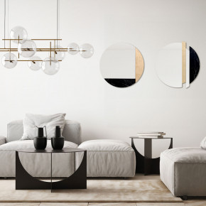 Agave - Specchio da parete moderno rotondo con effetto marmo "Black Marble" - SKU: MR0008 